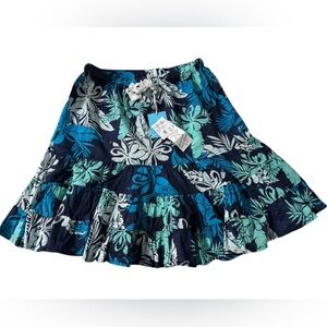 NWT West Indies Wear Hibiscus Skirt Tropical Floral Skirt in Blue and Green